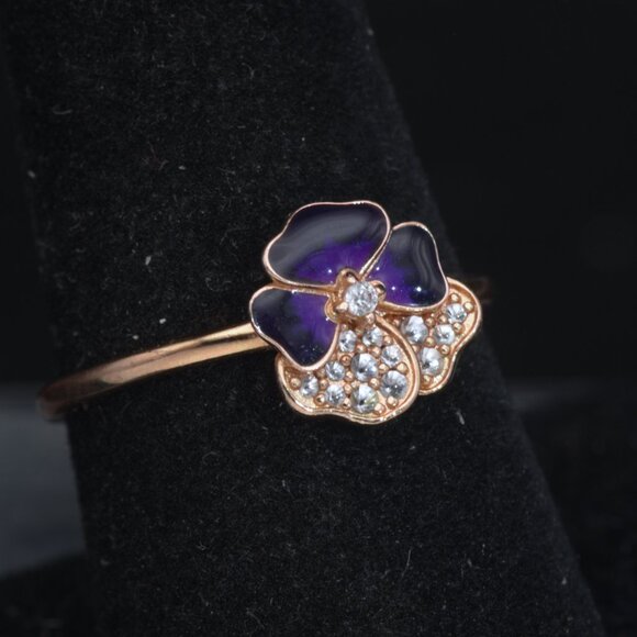Pandora - Vintage 14k Rose Gold Plated CZ Pansy Ring - Size 7.75 - Picture 2 of 5